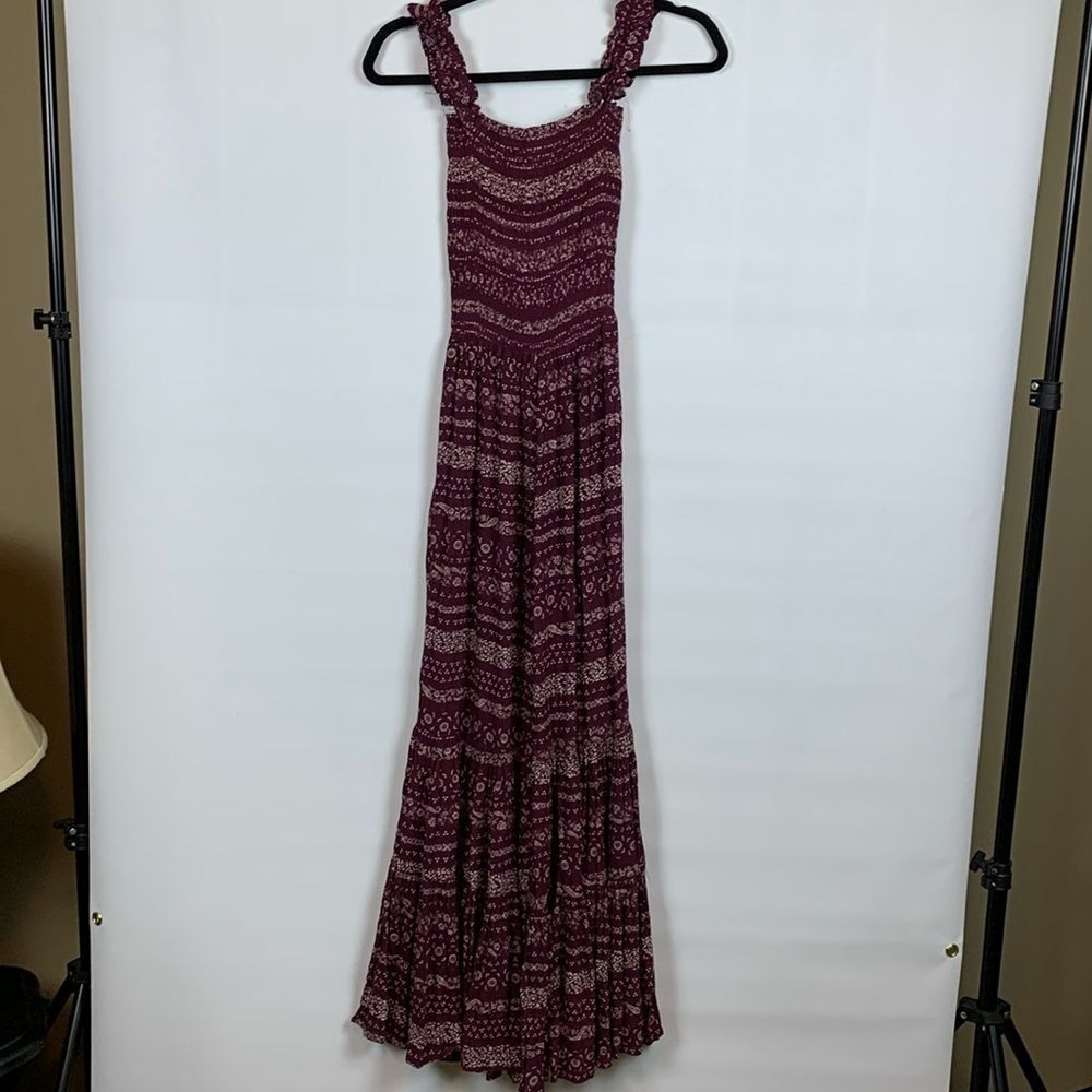 Skylar & Madison maroon smocked bodice, flare legged with tiers jumpsuit, Medium
